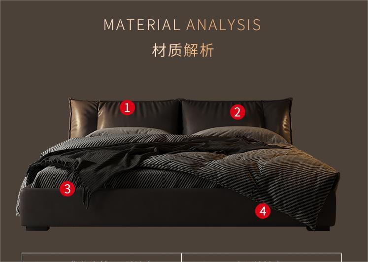 意式极简真皮床头层牛皮榻榻米床主卧羽绒软包床2*2米大床双人床详情16