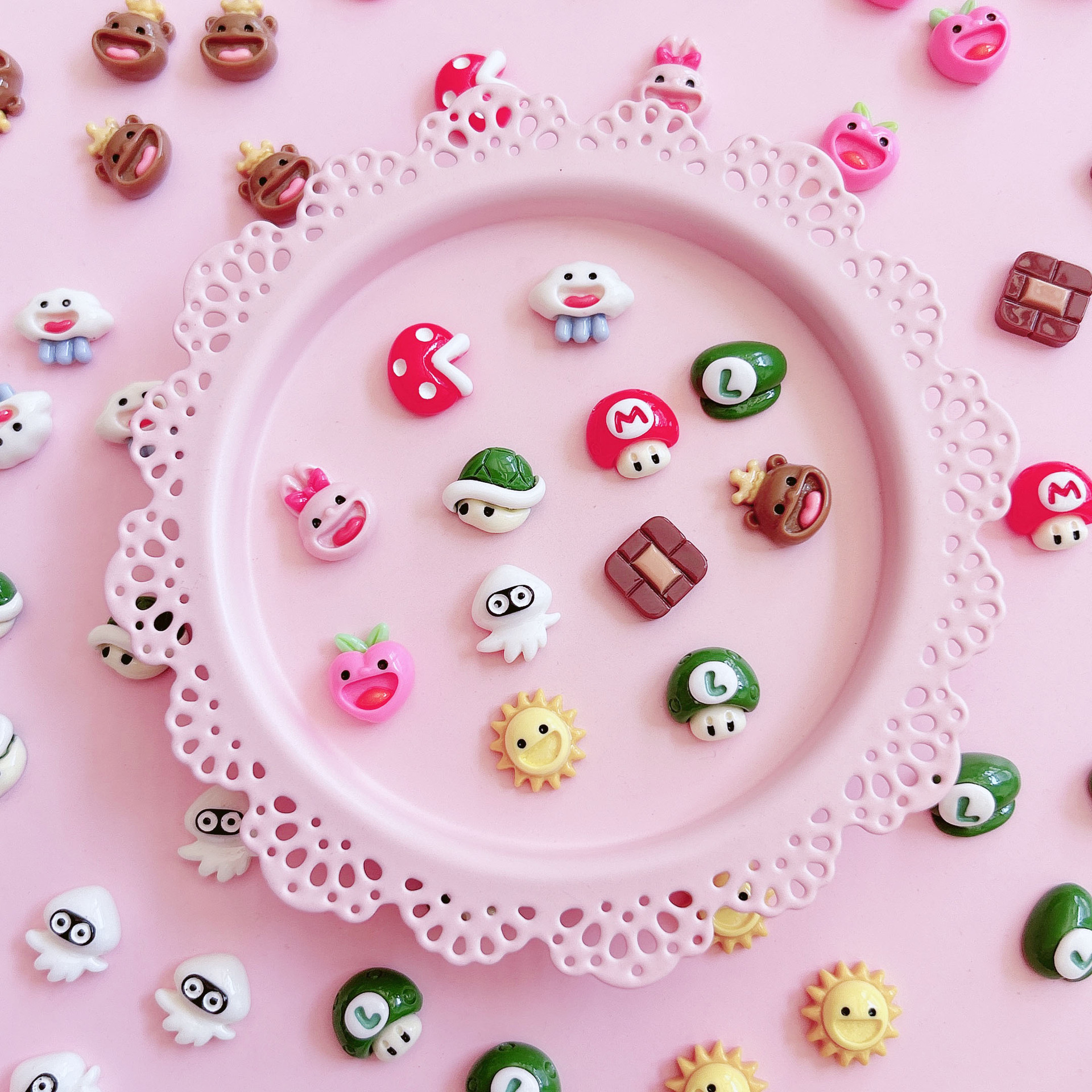 Boutique mini juegos dibujos animados bonecos resina accesorios accesorios diy mano horquillas materiales parches accesorios pic 9
