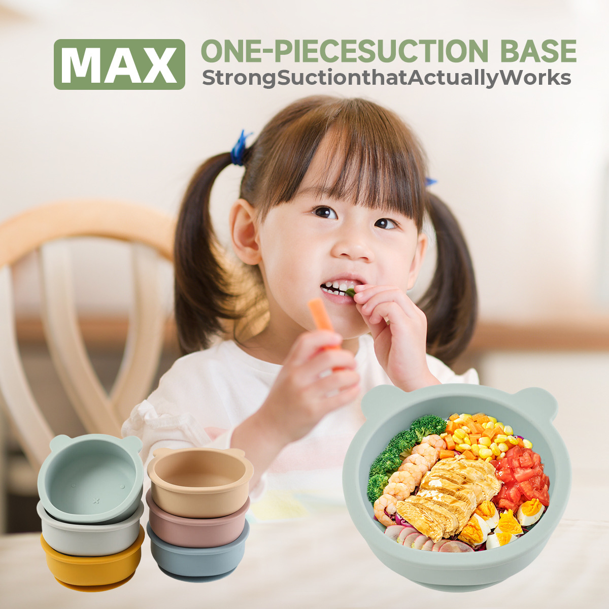 儿童硅胶辅食碗 跨境热销可爱宝宝餐盘防摔卡通学吃饭小熊餐具盘详情1