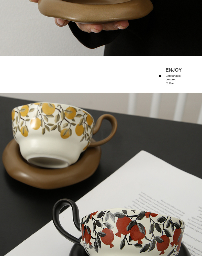 小众设计陶瓷杯碟套装家用办公马克杯中古风轻奢高级感咖啡杯子详情4