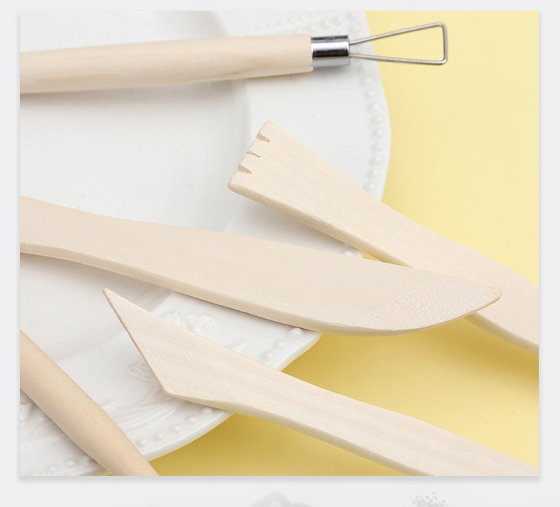 A set of 5-piece cross-border wooden double-head multi-functional art and handcraft diy carving soft clay shaping knives for clay sculpture pic 10