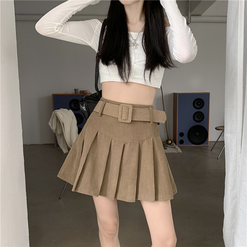 秋冬季韩版2024新款时尚辣妹高腰显瘦短款百搭纯色百褶半身裙子女详情19