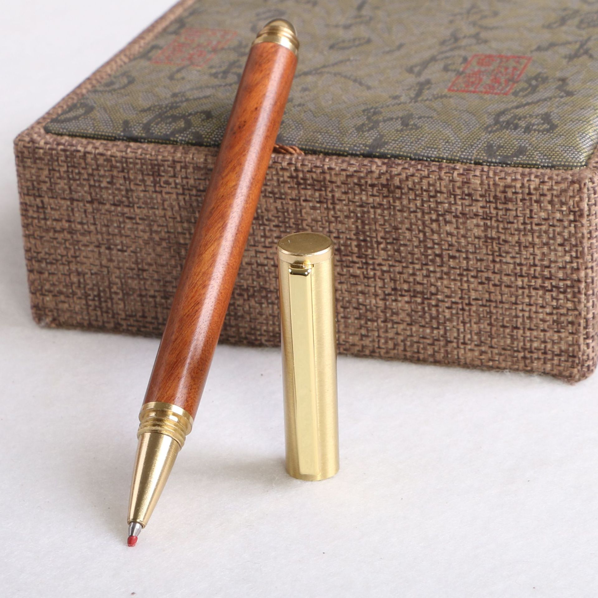 Wooden business pearl signature pen, brass solid wood pen clip, gel pen, LOGO printed, laser customized signature pen pic 4