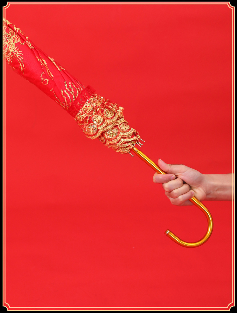 双层龙凤呈祥红伞结婚新娘出嫁出门新娘伞红色雨伞伞喜庆婚礼婚伞详情10
