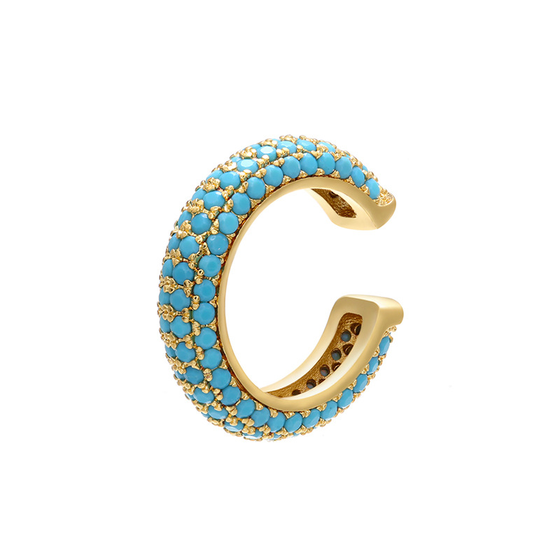 Beaded buckle jewelry, micro-inlaid color diamond ear bone clip, color zirconium simple style ear clip earrings, copper 18K gold-plated VE131 pic 10