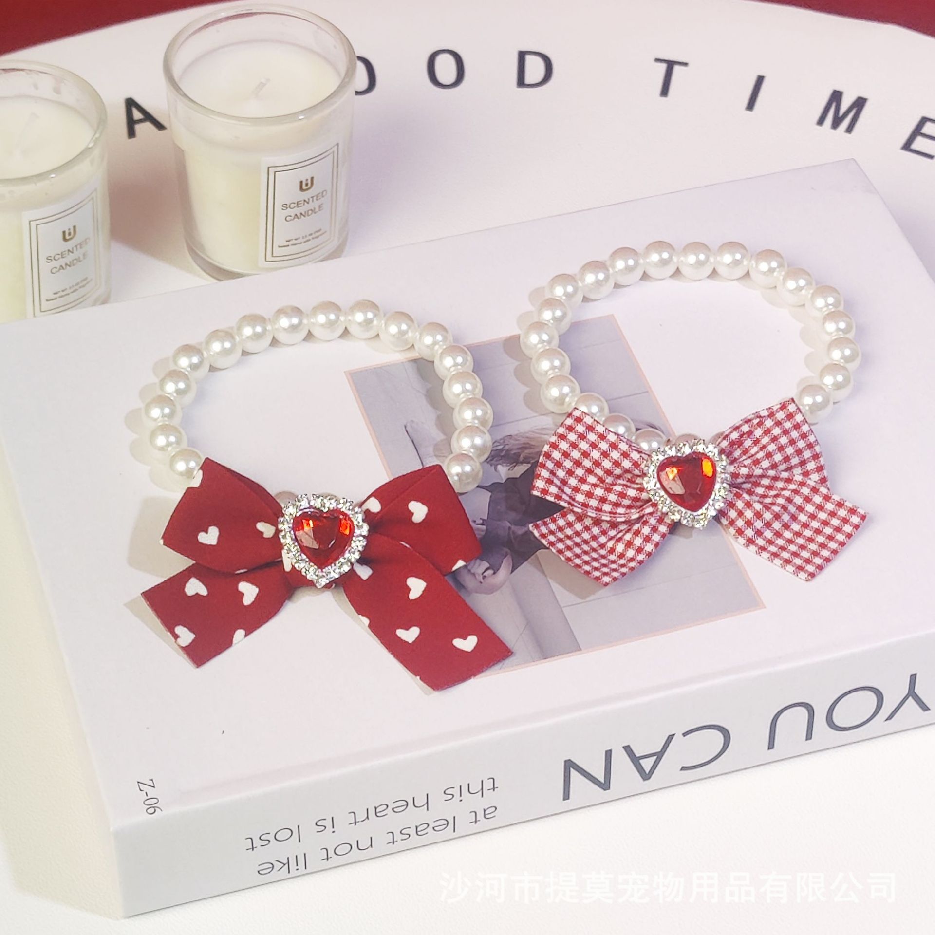 Pet cat, German cat, dog, pearl necklace, collar, small chanel-style gemstone bow, plush toy and accessories pic 16