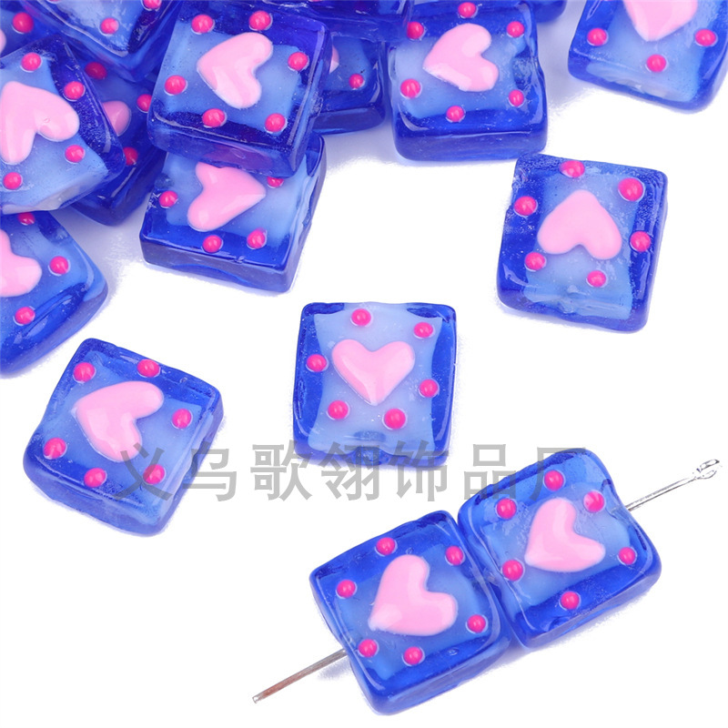 精美琉璃方块爱心滴油手绘DIY手链项链手机链斜挎链串珠配饰详情7