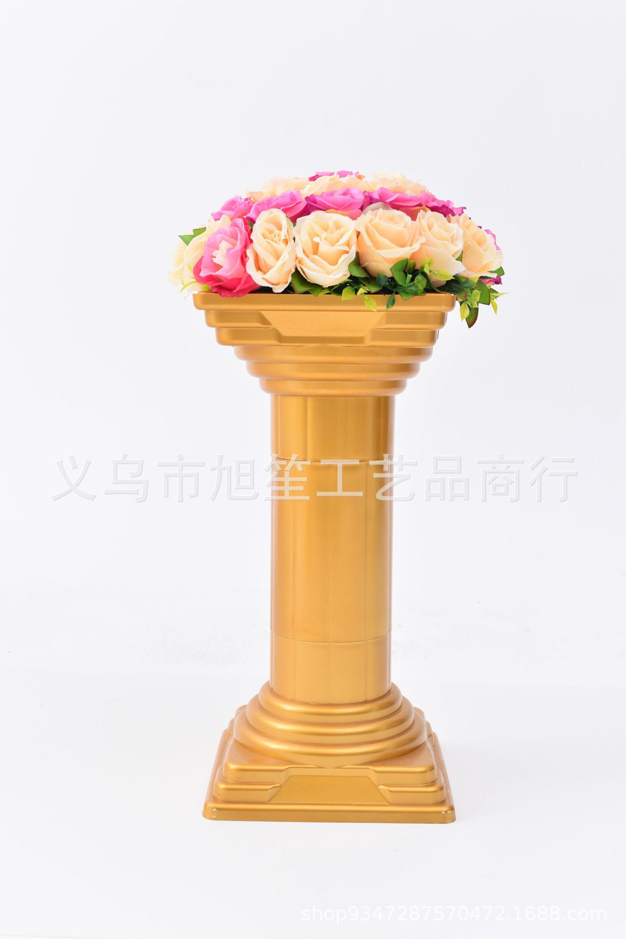 The stage props and ornaments for the wedding hotel are placed with golden plastic Roman Columns and leading decorations, measuring 32.5*32.5*91cm pic 5
