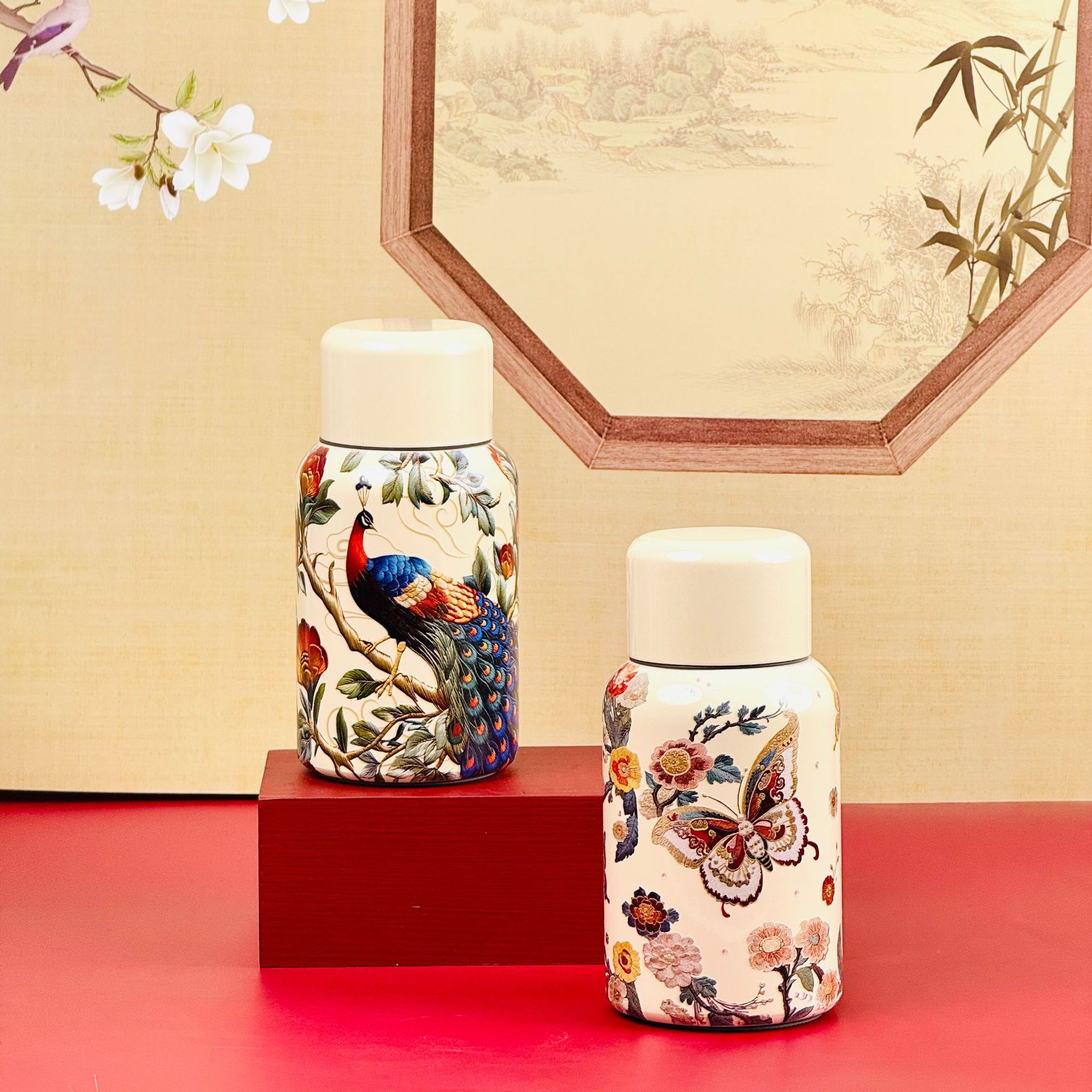 经典新款国风高颜值口袋杯不锈钢保温杯便携办公室双盖直饮水杯详情12