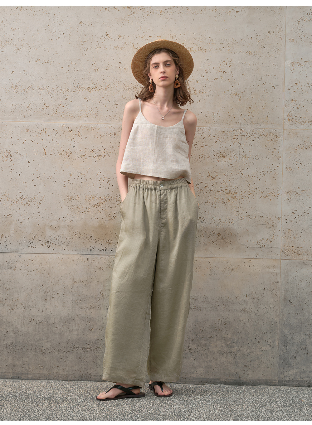 Pure ramie straight-leg pants for women, loose and slimming casual pants, loose spring and summer stretched-waist long pants pic 32