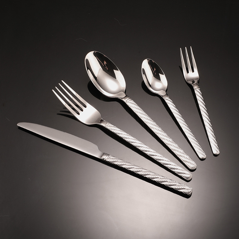 304不锈钢餐具甜品叉牛排西餐套装刀叉高级感麻花餐叉麻绳刀叉勺详情17