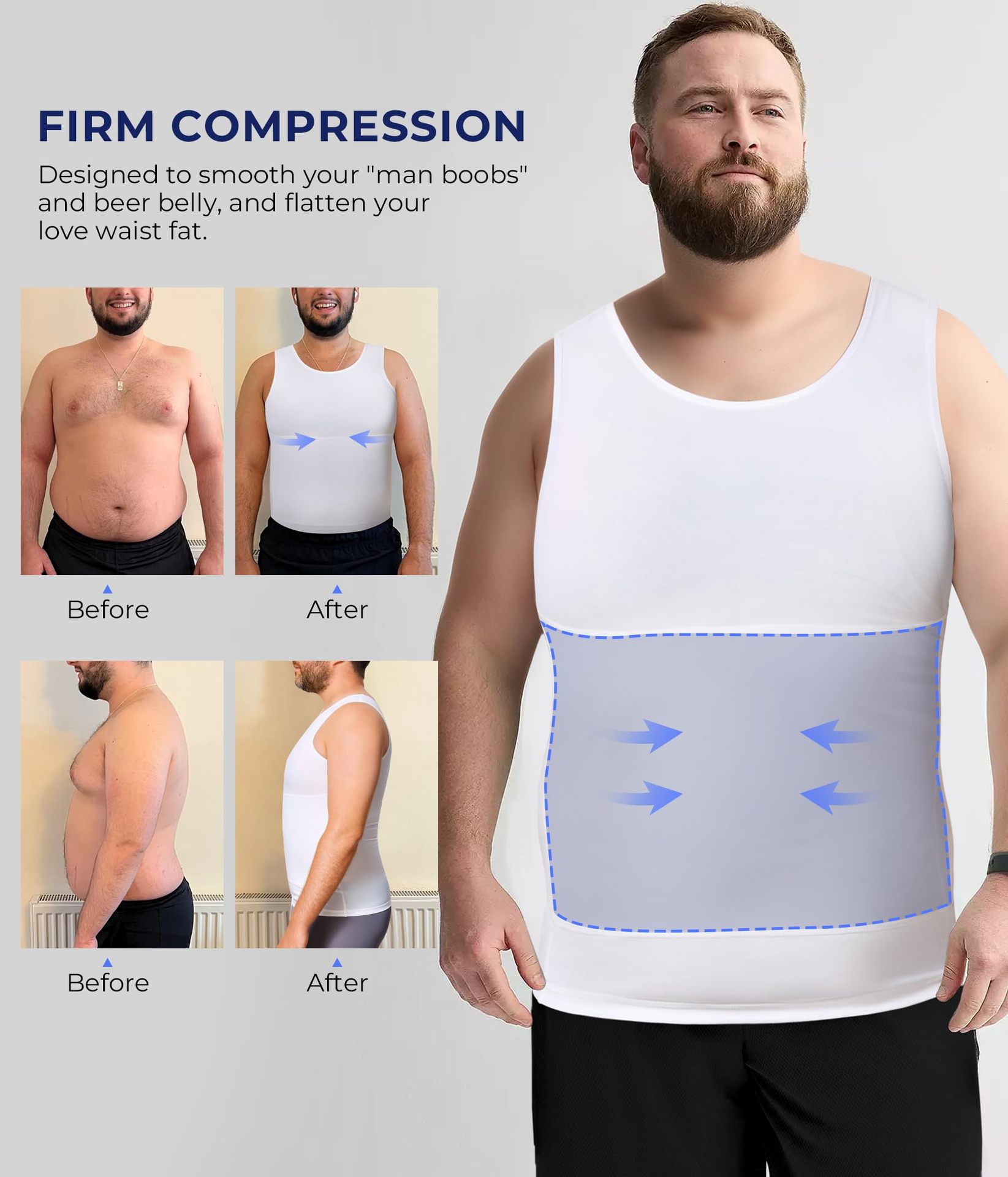 跨境爆款亚马逊男士束身无袖收腹打底衣男士收腹收胸背心详情9