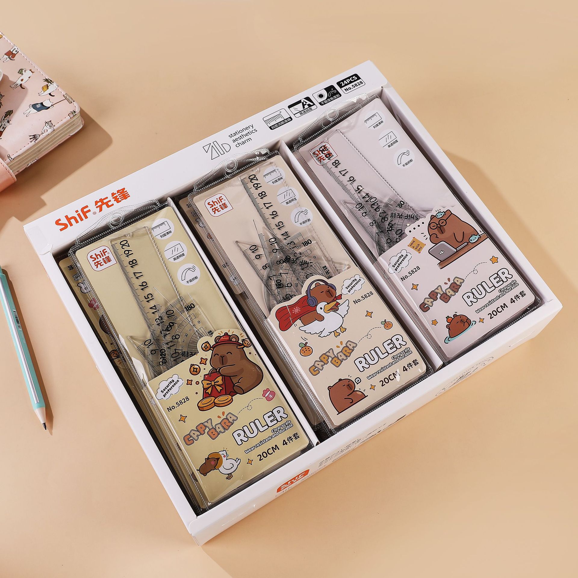 先锋5828尺子套装小学生用直尺三角尺量角器儿童多功能画图套尺详情5