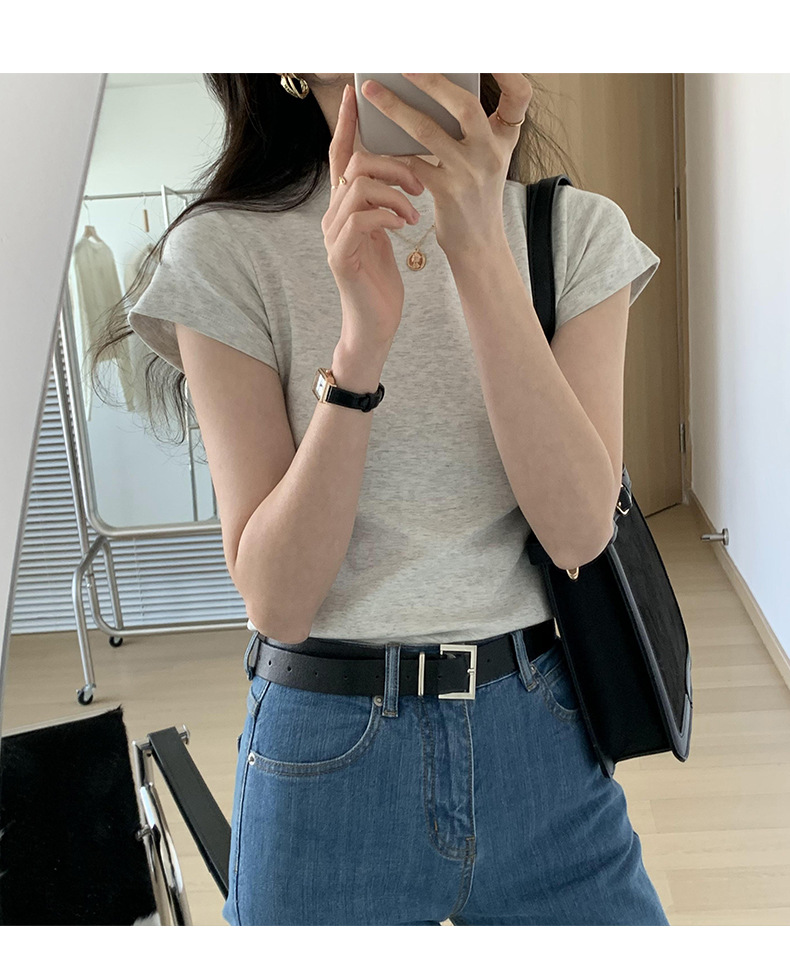 美式纯色正肩短袖t恤女2025ins潮牌辣妹圆领叠穿打底体恤修身显瘦详情7