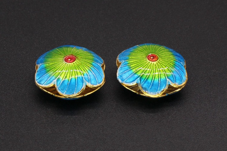 Traditional high-temperature enamel mechanism silver-blue ancient-style jewelry accessory, back cloud partition bead cloisonne 19mm large six-petal flower pic 4