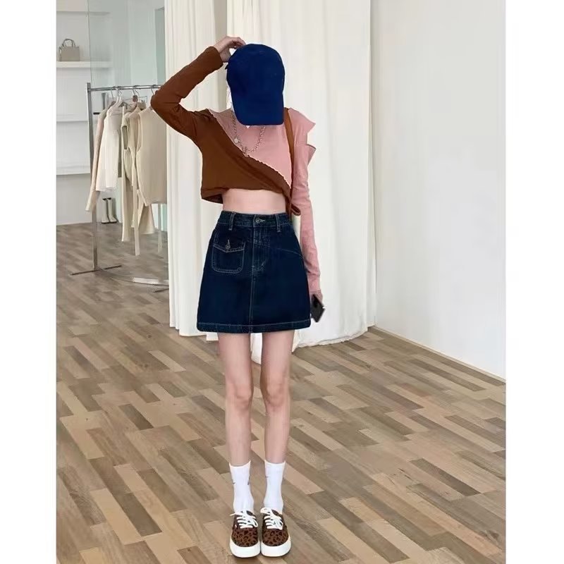 新款半身裙女2023年爆款蓝灰色高腰显瘦a字百搭包臀牛仔裙短裙夏详情14