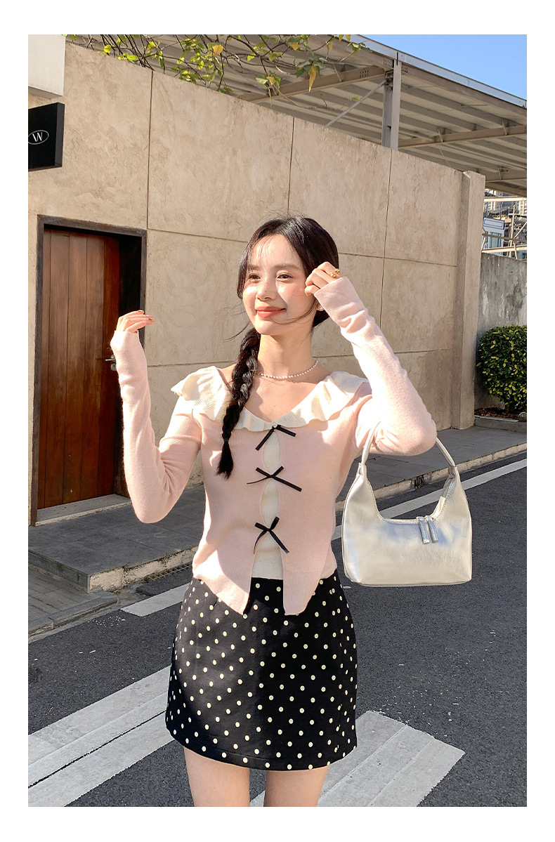 衣尔衫 设计感 假两件娃娃领蝴蝶结针织衫女短款温柔修身气质0337详情35