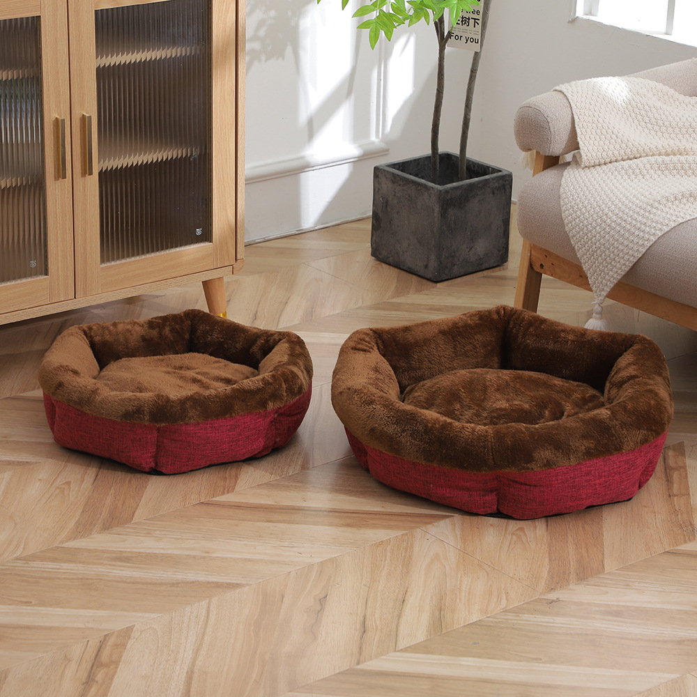 Winter thickened plush pet sleeping beds that can be disassembled and washed, Arctic fleece upturned cat beds, thickened PP cotton dog beds wholesale pic 9