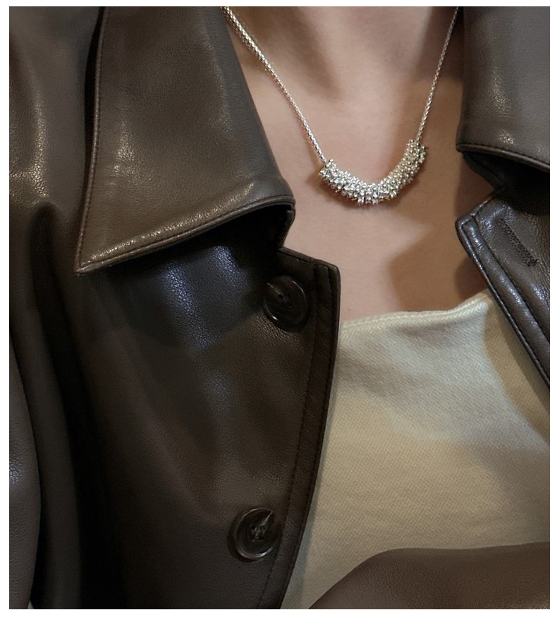 S925 sterling silver Korean version, niche design sense, fashionable and retro zircon necklace, trendy heavy industry collarbone chain wholesale pic 7