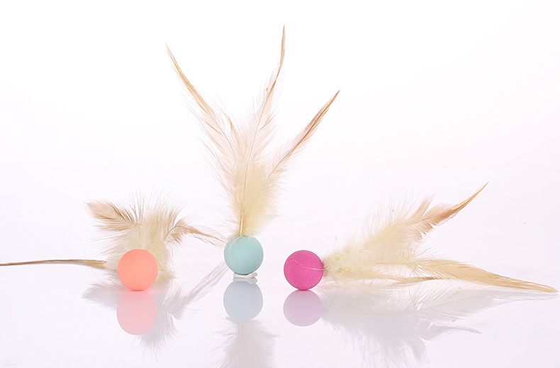 New cross-border internet-famous chicken feather rubber elastic ball feather throwing cat toy for self-entertainment and boredom pet toy pic 6