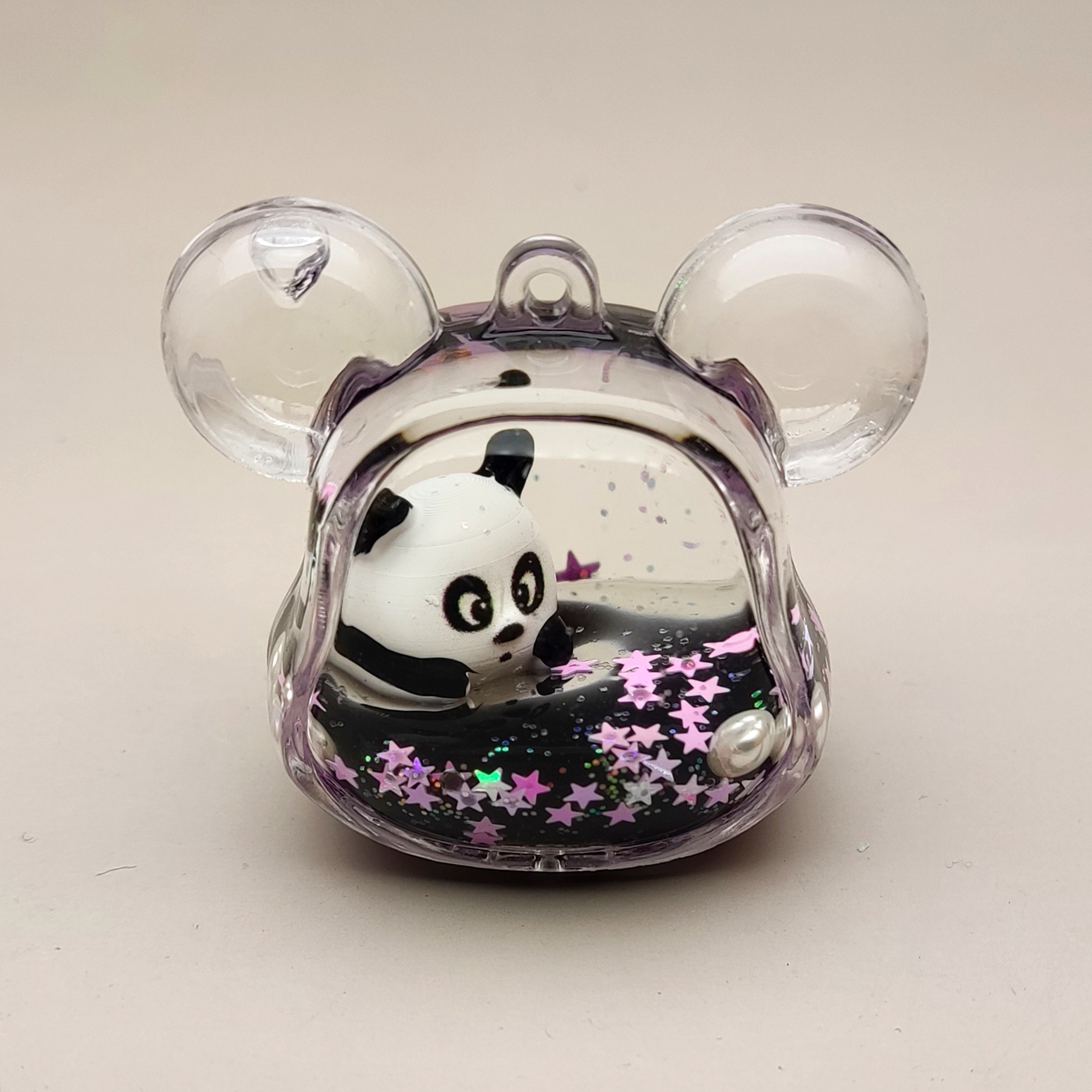 创意亚克力入油流沙瓶奶黑色爆闪熊猫系列钥匙扣汽车配饰桌面摆件详情2