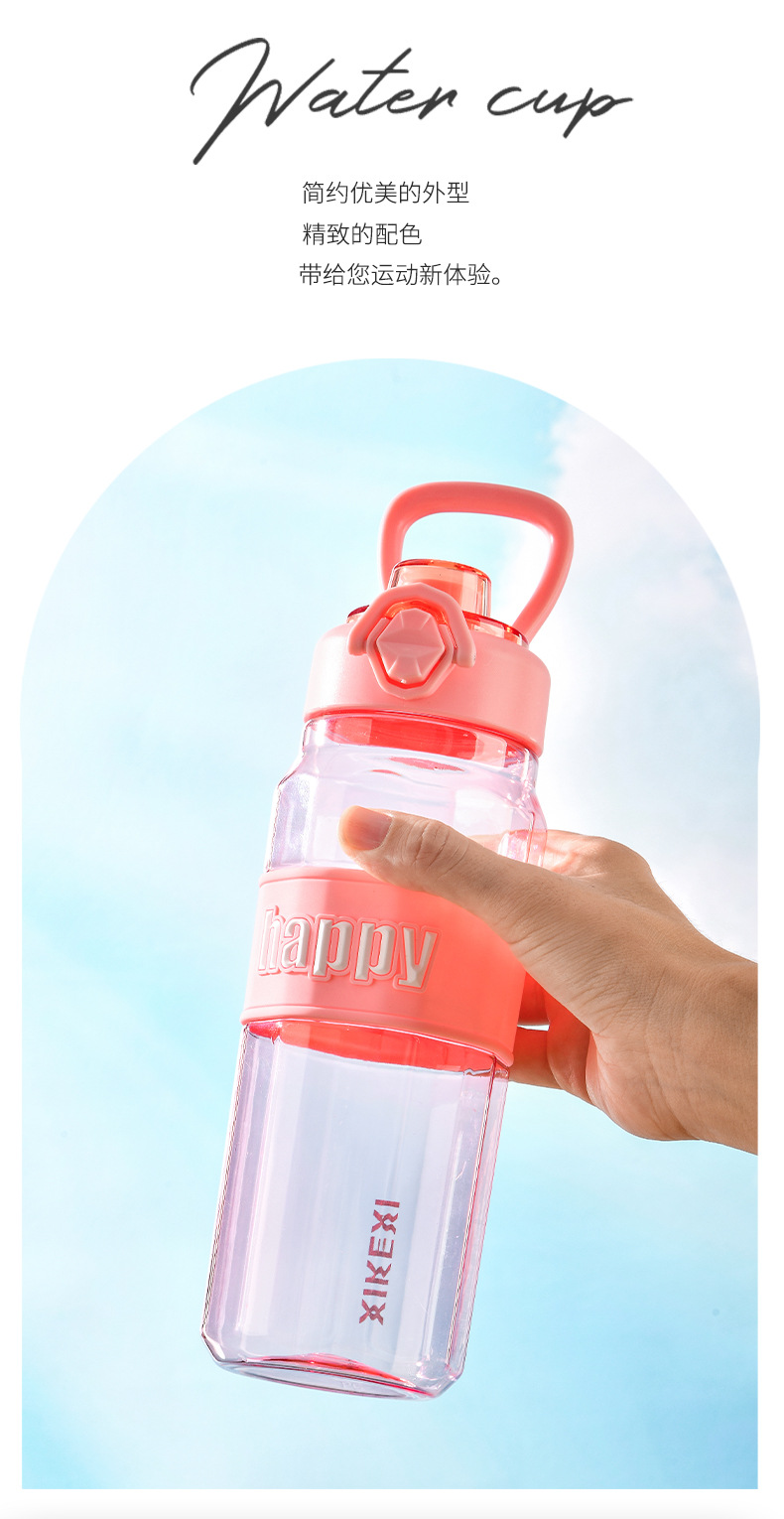亚马逊跨境大容量透明八角水杯运动水壶吸嘴弹跳手提杯子男太空杯详情5