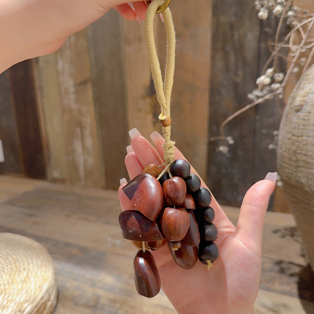 Natural fruit shell wind chime pendant, forest-style plant healing bell, full wish seed string, stress-relieving sound therapy bag, car pendant pic 6