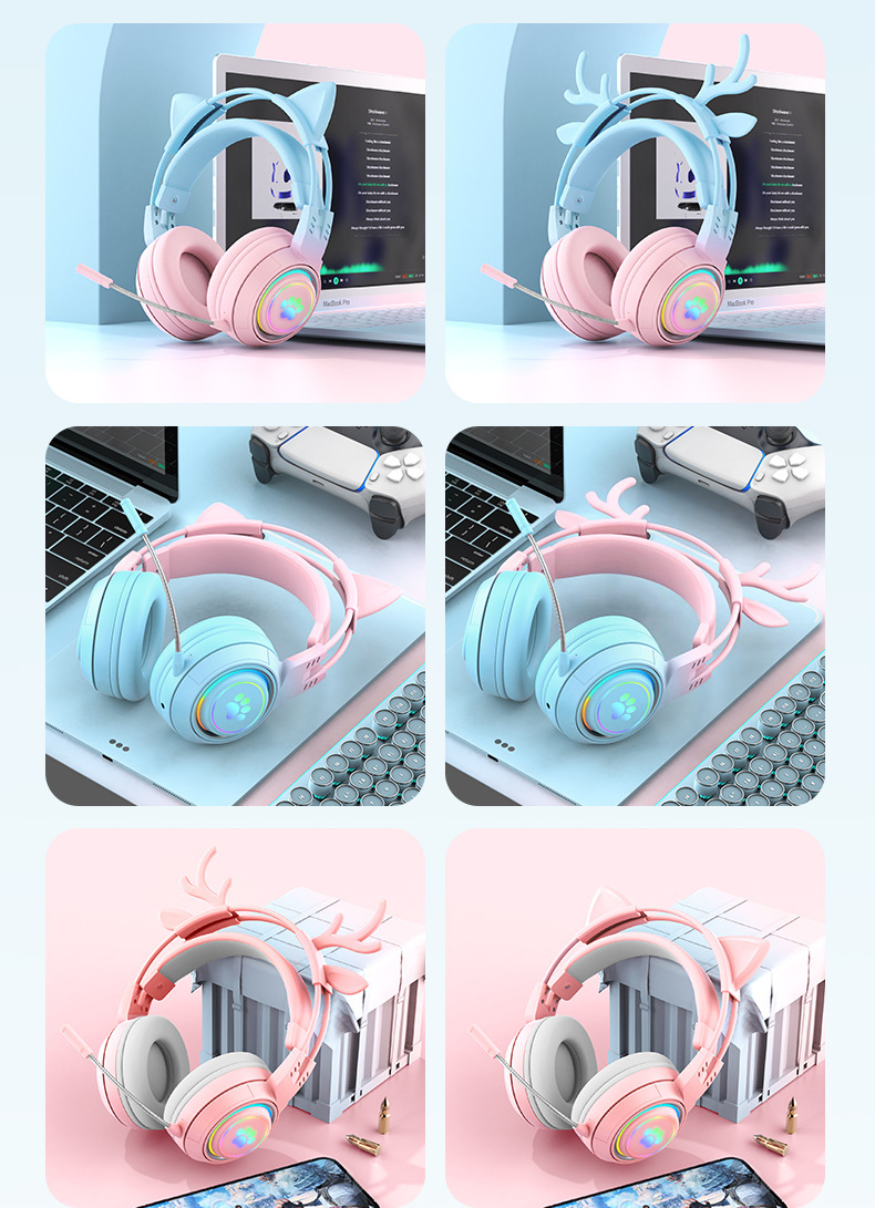 Live streaming game Bluetooth headphones, girl e-sports mobile headsets, head-mounted wireless headphones with microphone, popular in Huaqiangbei pic 17