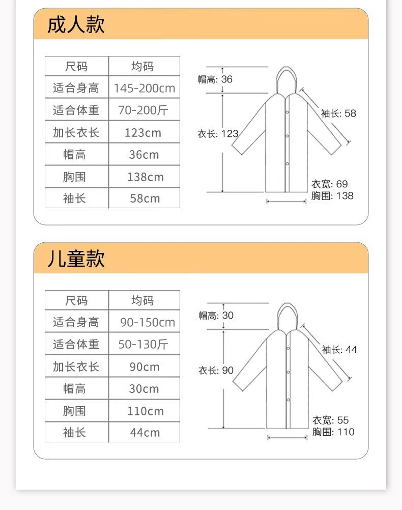 外贸工厂磨砂透明带帽子徒步户外旅游女140g黄色连体加厚EVA雨衣详情4