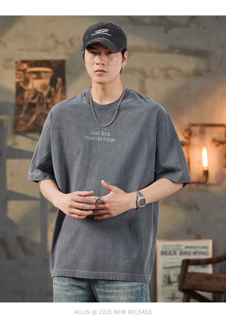 纯棉短袖t恤男士夏季2025新款潮牌复古宽松休闲圆领半袖上衣男款详情5