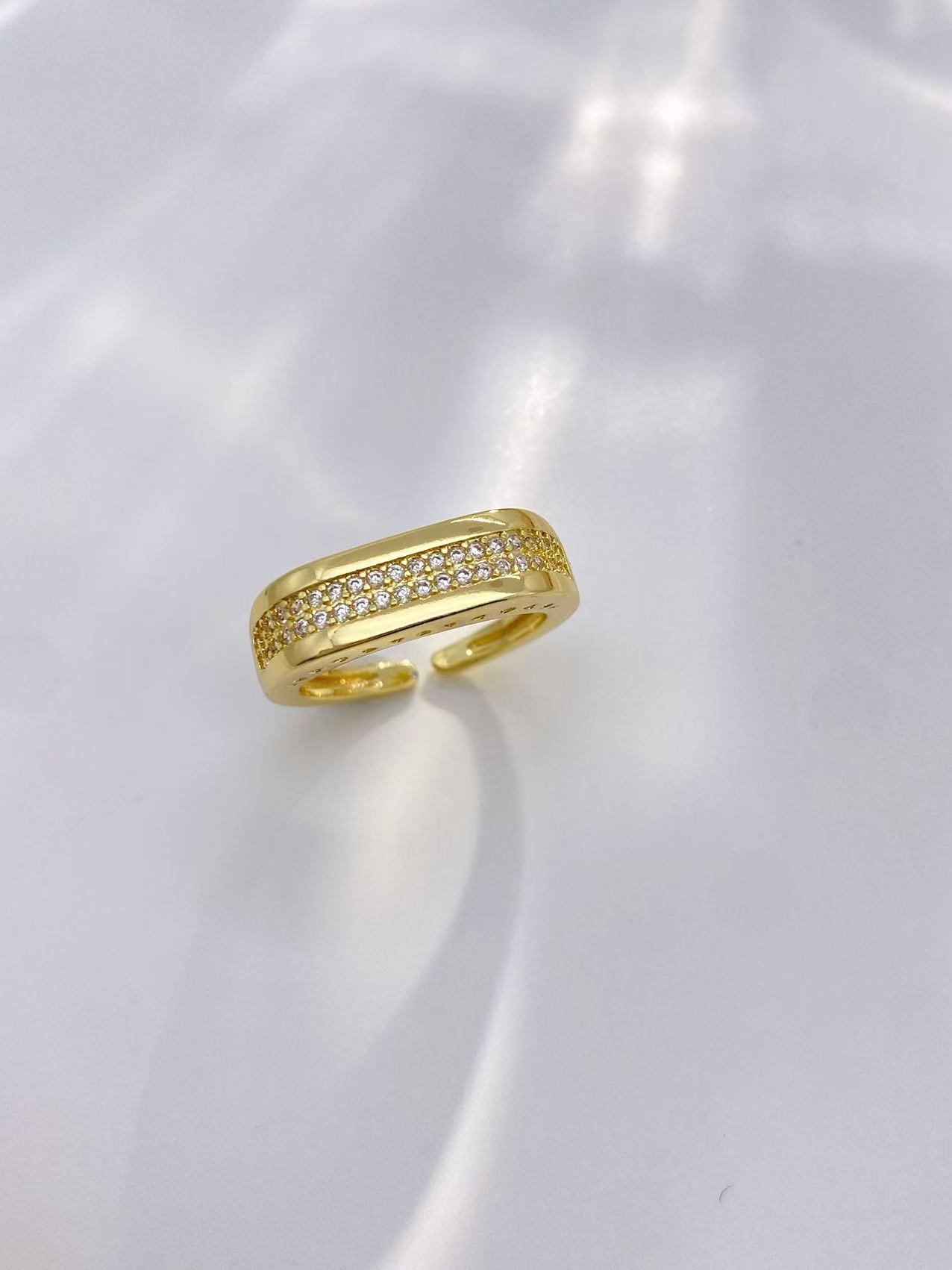Wholesale of 18K gold geometric micro-inlaid zircon open ring and bracelet accessories with a sense of high-end European and American fashion pic 7