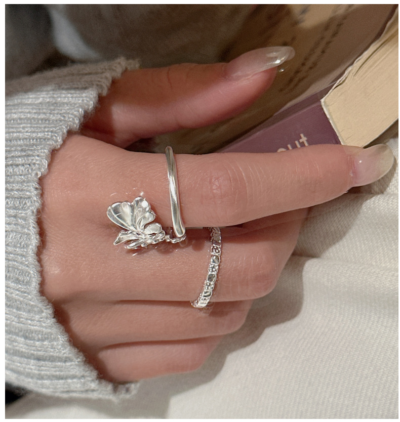 S925纯银韩版小众设计感哑光复古戒指水草简约基础款指环批发详情7