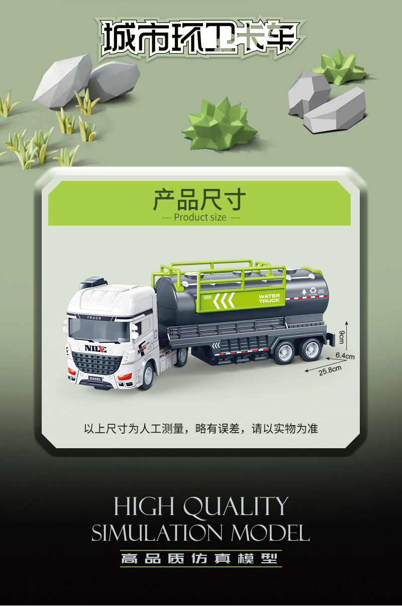 惯性大号环卫车垃圾车清扫车清洁车洒水车儿童男孩玩具车仿真模型详情7