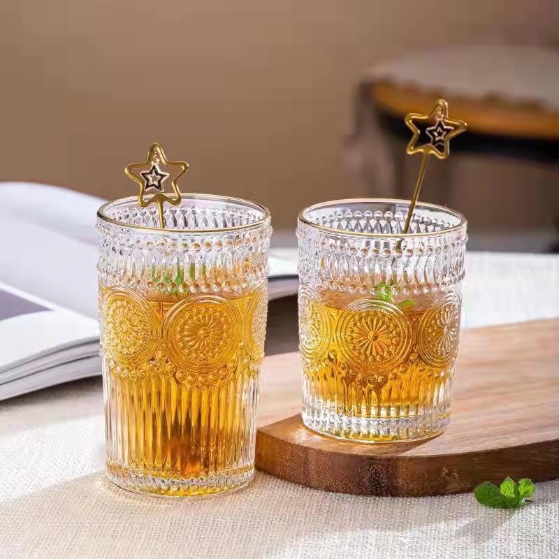 Retro sun relief glass cup, wedding and celebration gift water cup, home coffee cup, internet-famous cold drink cup pic 4