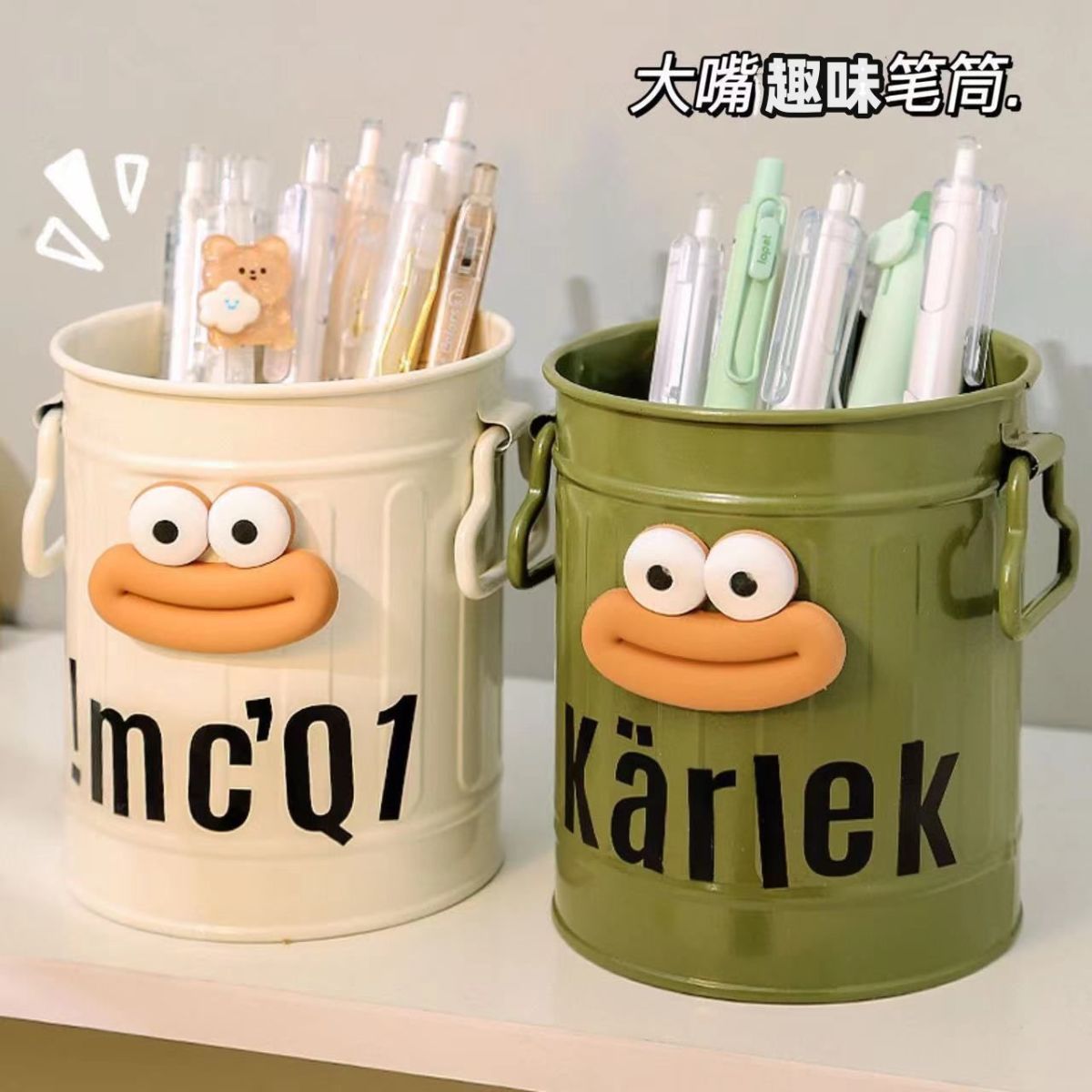 ins High appearance level cartoon personality pen holder student desktop office large capacity cute simple retro storage bucket pic 4