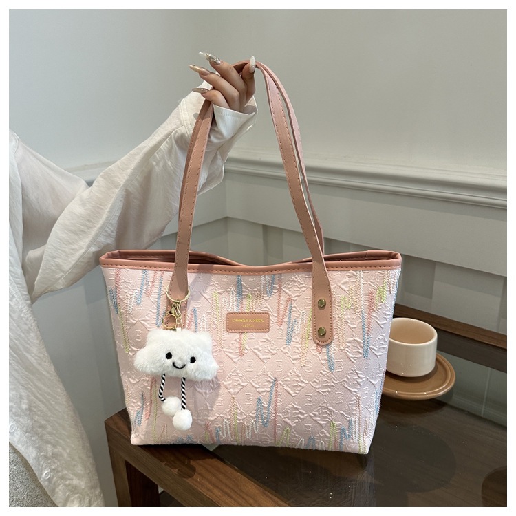 学生上课布袋包包女2024新款单肩腋下包条纹大容量通勤休闲托特包详情21