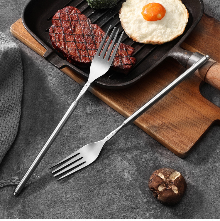 工厂现货不锈钢伸缩西餐叉勺便携餐具餐桌户外露营叉勺超长餐叉详情13