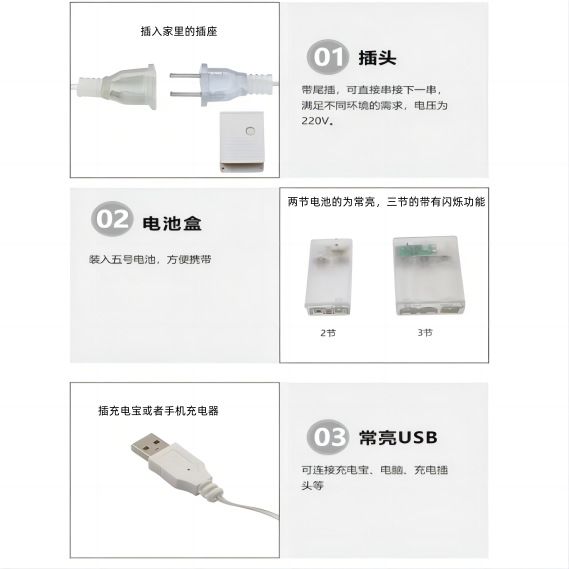 新年跨境新款led灯串满天星带闪功能防水电池盒裸灯圣诞节日户外详情16