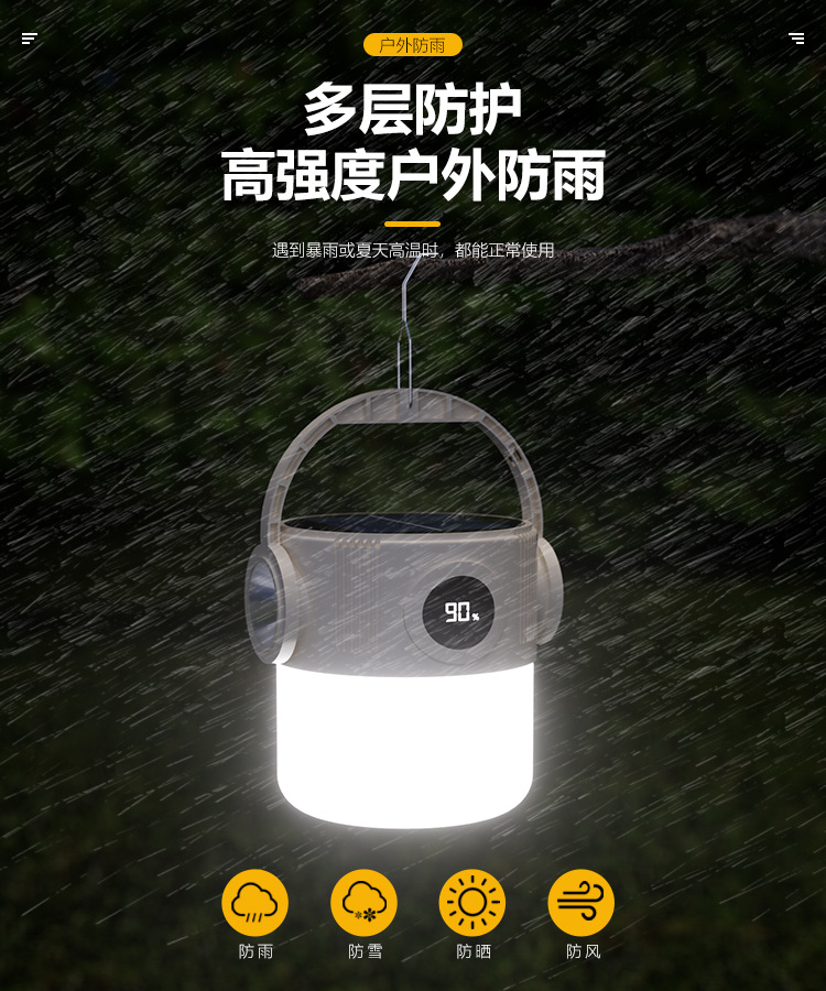 太阳能野营灯户外超亮充电手电筒露营灯泡帐篷灯照明灯夜市摆摊灯详情10