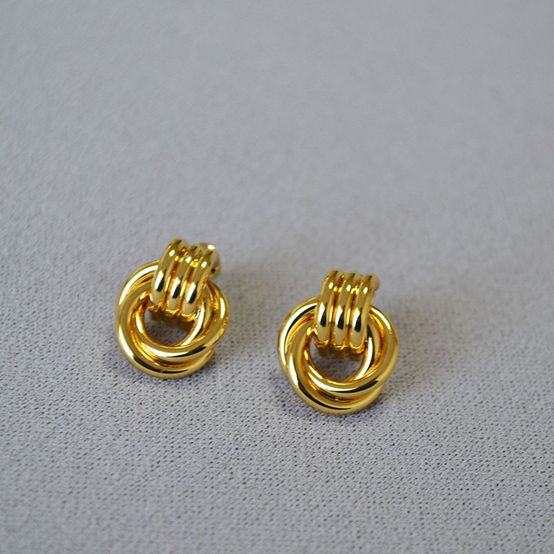 日韩小众设计简约缠绕双环线条黄铜镀金925银针个性气质耳钉耳饰详情6