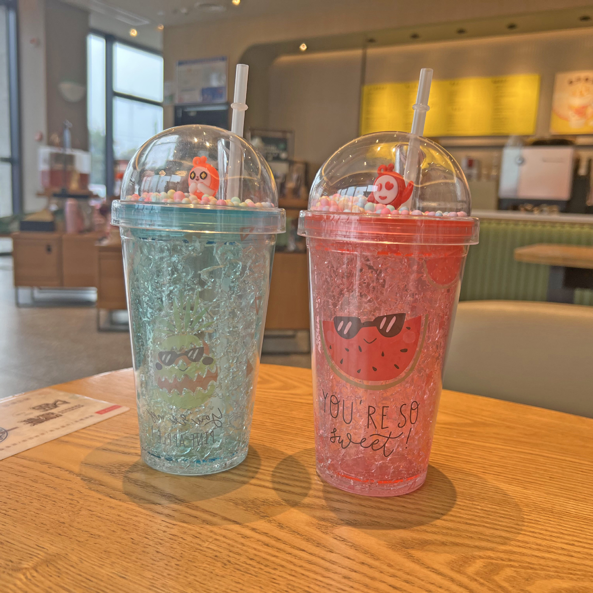 跨境新款水果塑料水杯批发双层卡通塑料吸管杯夏日碎冰杯微景观杯详情6
