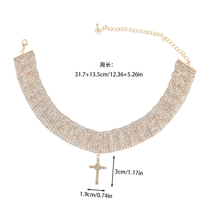 Cross-border new product creative and exaggerated multi-layer full diamond cross pendant necklace, personalized and trendy neckchain for women Choker pic 4