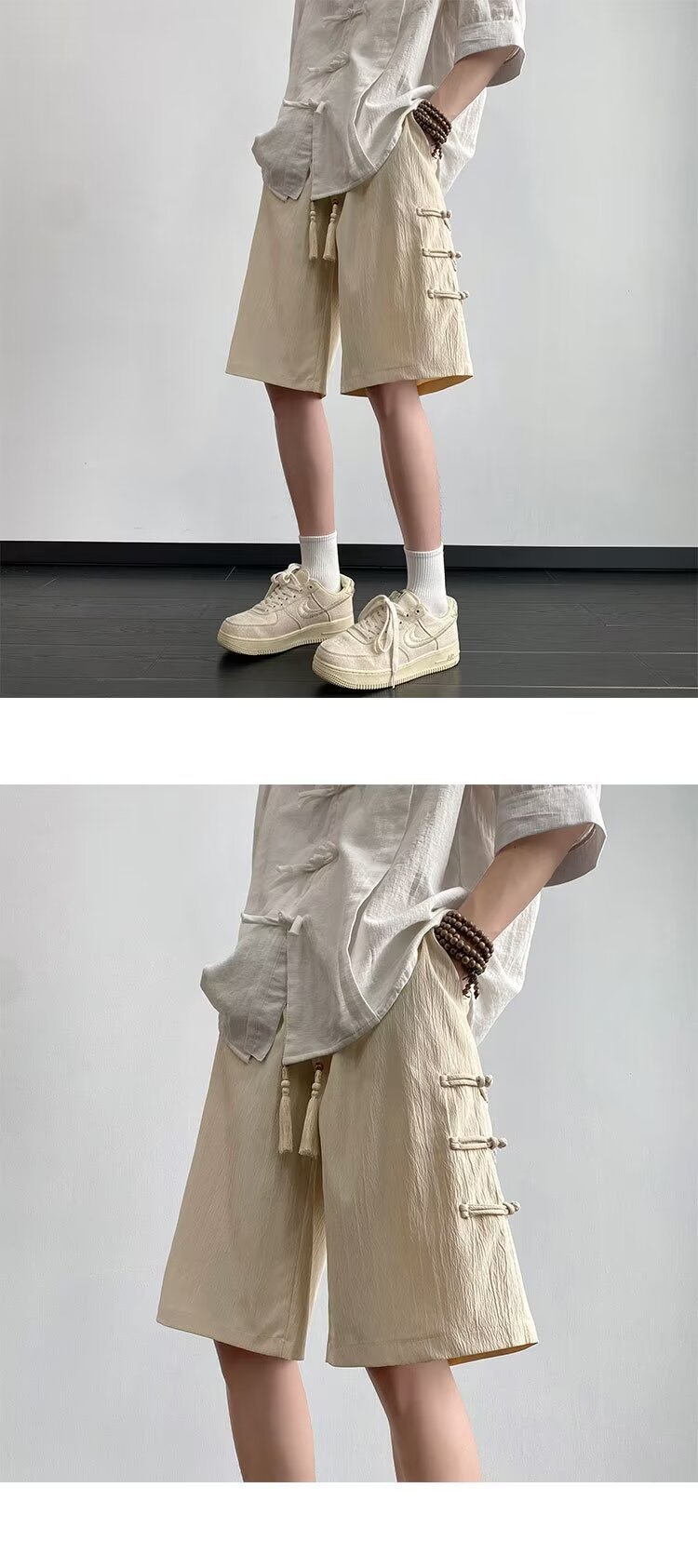 国潮国风新中式盘扣休闲短裤夏季新款男士外穿短裤休闲宽松5分中裤子详情5