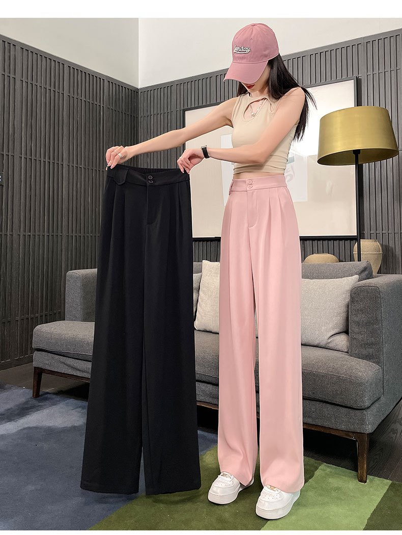 高腰西装裤女2024夏季新款窄版阔腿裤松紧弹力垂感裤子薄款直筒裤详情20