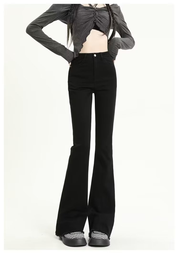 高腰显瘦微喇叭牛仔裤女2023年春秋季新款韩版时尚毛边马蹄裤子潮详情10