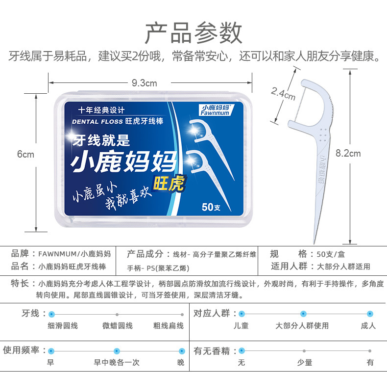 小鹿妈妈牙线 家庭装塑料牙签弓形剔牙线盒装独立牙线棒袋装定 制详情5