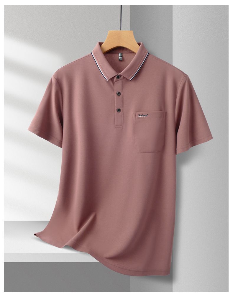 Verano nuevo hombre camiseta manga corta bolsillos reales solapa bordada POLO business manga media vestido papa pic 22