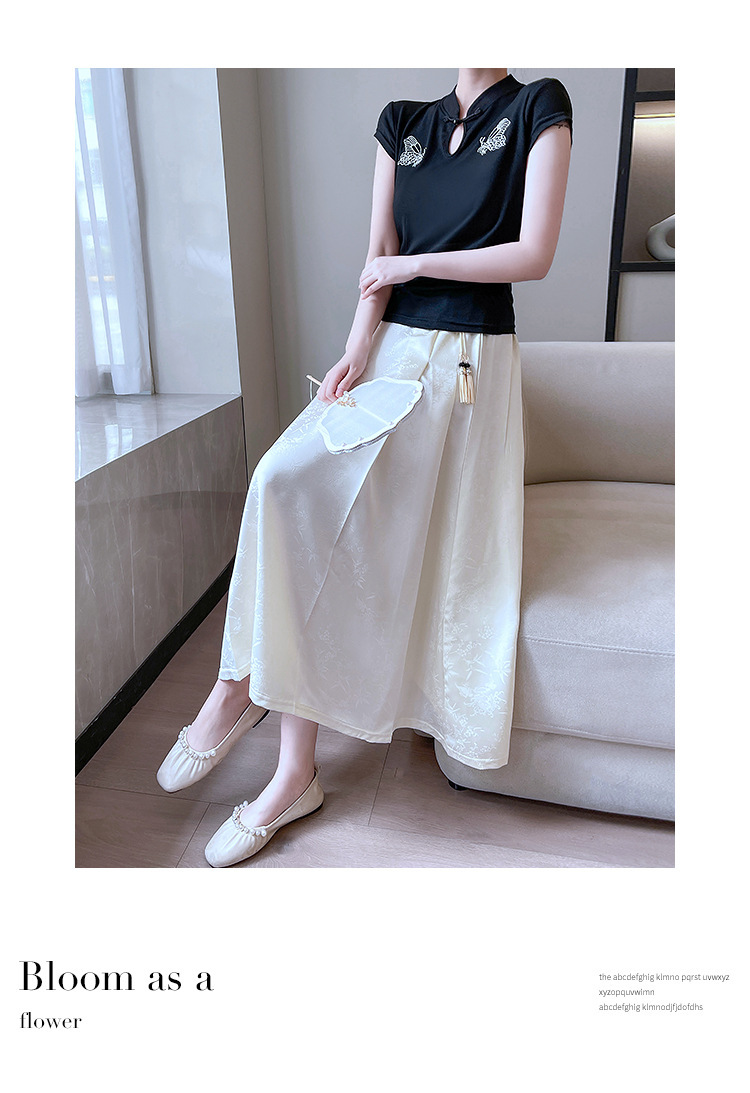 New Chinese-style satin skirt for women in spring and summer, gentle, high-waisted, slimming, large swing, retro jacquard, Chinese-style horse face skirt, Chinese trend pic 32