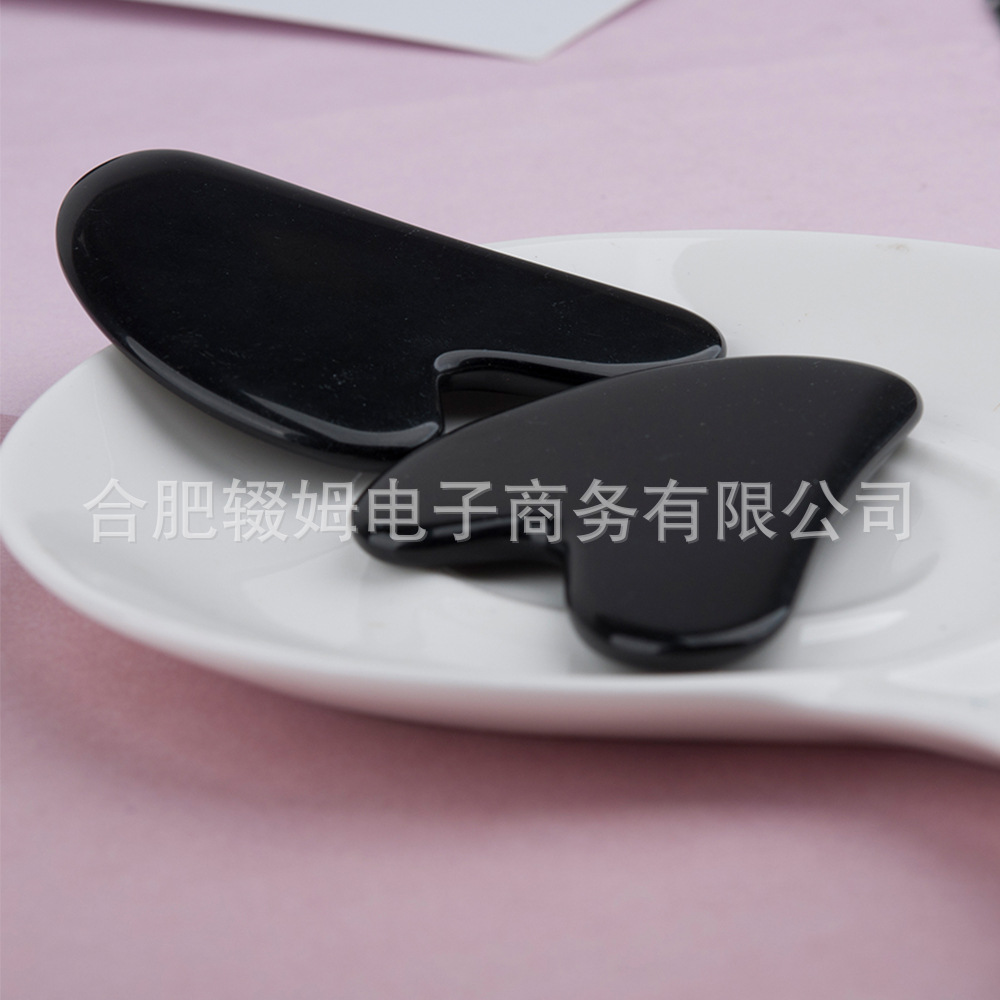 天然玉石黑曜石刮痧板面部脸部按摩工具经络拨筋棒心形刮板日常居家护理详情4