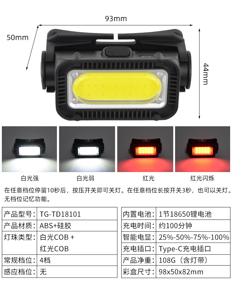 跨境新款头灯批发usb充电户外钓鱼灯强光照明感应多功能led工作灯详情18